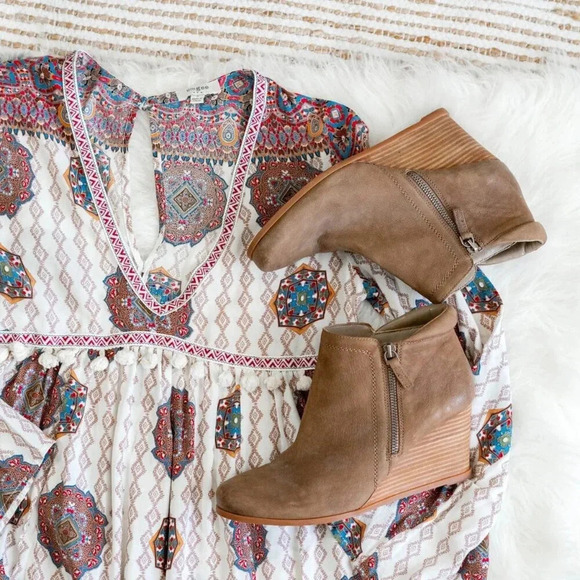 Umgee Women’s Size Small Boho Mini Dress Long Sleeve V-Neck Floral Paisley Tunic - Picture 8 of 8